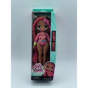 LOL Surprise OMG CORAL WAVES Swim Doll - Brown Skin, Wavy Pink Hair, Green Eyes